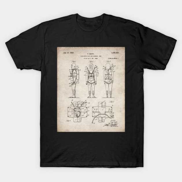 Parachute Pack Patent - Sky Diving Art - Antique T-Shirt by patentpress